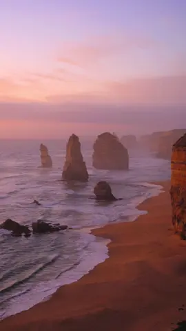 Name a better sunset spot ☀️ A three hour drive from Narrm (@Visit Melbourne) will land you in this iconic seaside spot, where the limestone stacks of the #TwelveApostles are an absolutely mesmerising sight. Top tip: pack a picnic and your camera to enjoy this famous stretch of coastline to the fullest! ❤️  🎥: @Tommy and IG/ashleahoward  📍: #TwelveApostles, @Great Ocean Road, #Victoria #SeeAustralia #ComeAndSayGday #Victoria #GreatOceanRoad  ID: A person walking down a set of stairs overlooking a rugged coastline, before descending to a golden sand beach to watch the sunset over towering limestone stacks rising from the ocean.