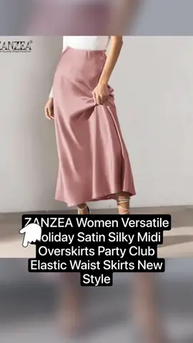 ZANZEA Women Versatile Holiday Satin Silky Midi Overskirts Party Club Elastic Waist Skirts New Style #skirts  #skirtoutfits #skirtsforwomen 