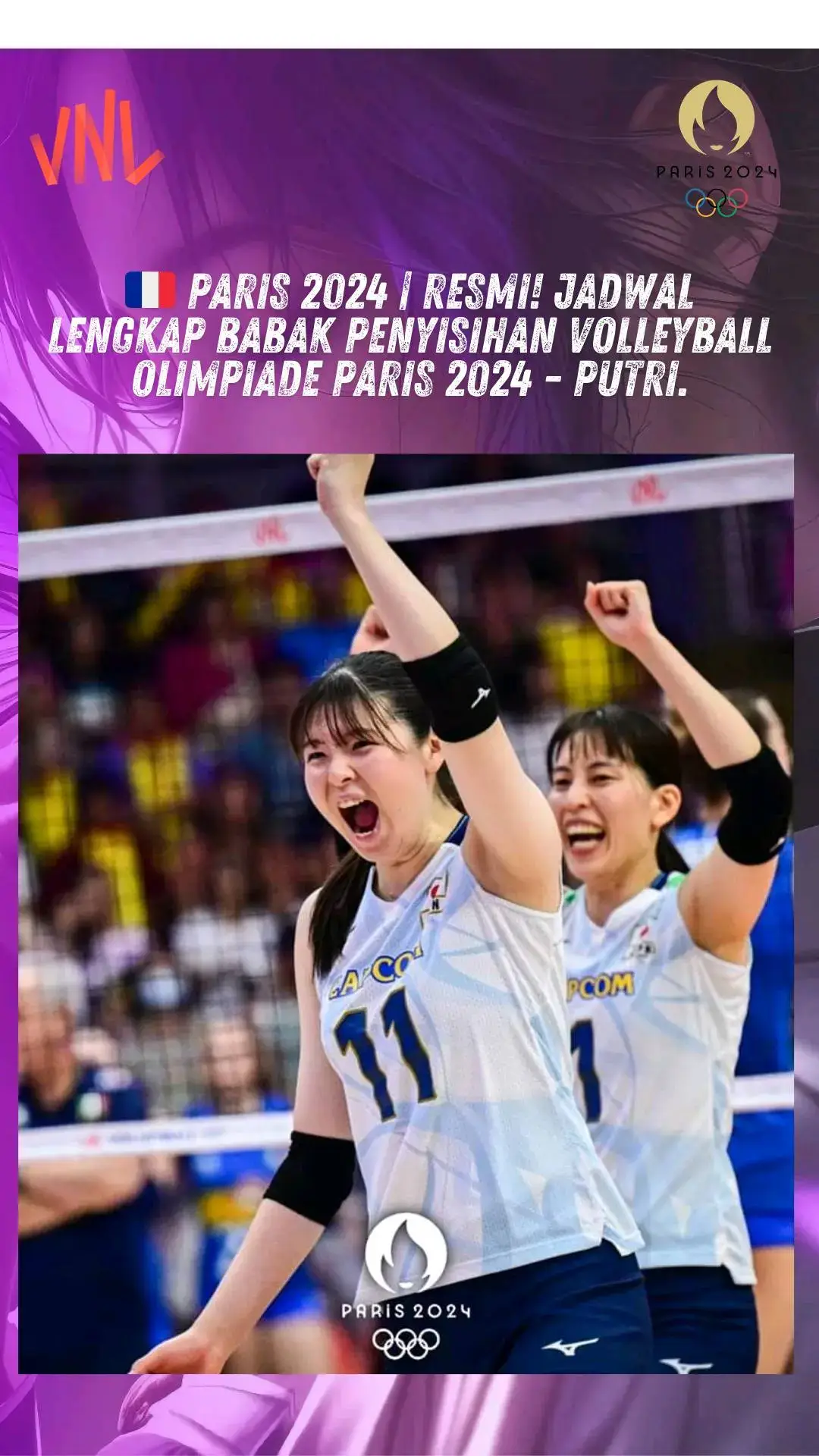 🇫🇷 PARIS 2024 | RESMI! Jadwal Lengkap Babak Penyisihan Volleyball Olimpiade Paris 2024 - Putri. ⟩ 28 Juli 2024 14.00 WIB - Italy vs Dominican Republic 18.00 WIB - Poland vs Japan . ⟩ 29 Juli 2024 14.00 WIB - Turkiye vs Netherlands 18.00 WIB - Brazil vs Kenya 23.00 WIB - USA vs China . ⟩ 30 Juli 2024 02.00 WIB France vs Serbia . ⟩ 31 Juli 2024 22.00 WIB - USA vs Serbia . ⟩ 1 Agustus 2024 02.00 WIB - Poland vs Kenya 14.00 WIB - Turkiye vs Dominican Republic 18.00 WIB - Brazil vs Japan 22.00 WIB - Italy vs Netherlands . ⟩ 2 Agustus 2024 02.00 WIB - France vs China . ⟩ 3 Agustus 2024 14.00 WIB - Netherlands vs Dominican Republic 18.00 WIB - Japan vs Kenya . ⟩ 4 Agustus 2024 14.00 WIB - Italy vs Turkiye 18.00 WIB - France vs USA 22.00 WIB - China vs Serbia . ⟩ 5 Agustus 2024 02.00 WIB - Brazil vs Poland . #RoadtoParis #PARIS2024 #OlympicParis #2024年パリオリンピック #Volleyball #olympicvolleyball 