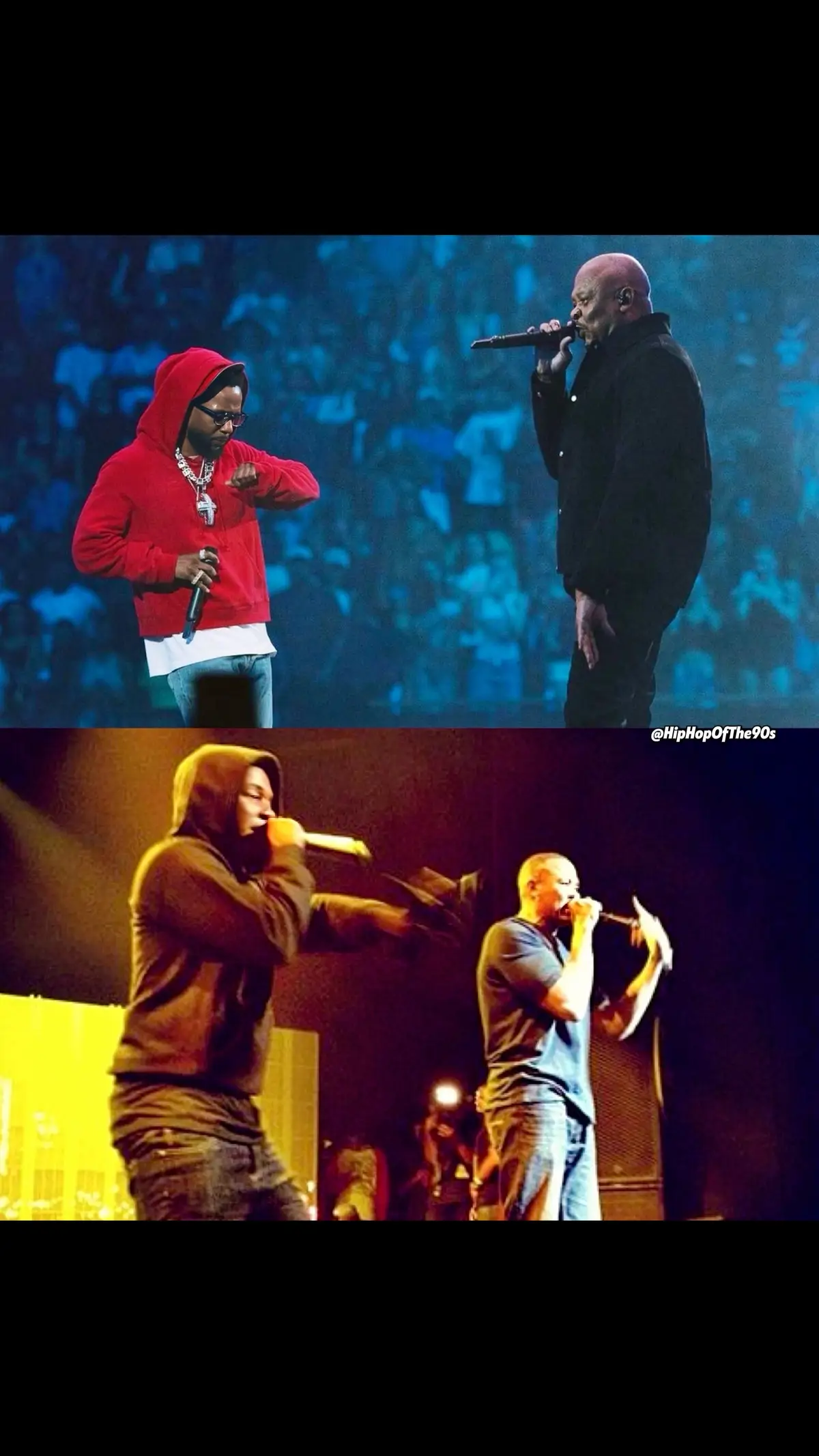 Kendrick Lamar & Dr. Dre 💯 Then And Now 🙏🏽 Upper 📸 Via: IG/armenkeleshian Bottom 📸 Via: Kendrick's “BET Music Matters” concert #rap #hiphop #kendrick #kendricklamar #drdre #music #hiphopmusic #rapmusic #raptok #90shiphop #legend #hiphopculture #hiphopofthe90s 