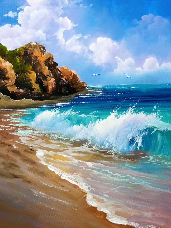 How to draw sea with acrylic#sea #scenery #beautiful#acrylicnails #acrylicpainting #illustration #sceneryvideos #naturephotography📷 #nature #drawings