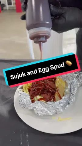 First taste test is definitely a winner @Spudhole #spud #test #taste #sujuk #egg 