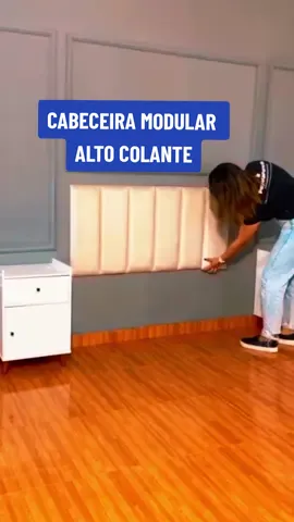 Cabeceira modular com fita adesiva alto colante, tecido Suede. #cabeceira #cama #titokviral 