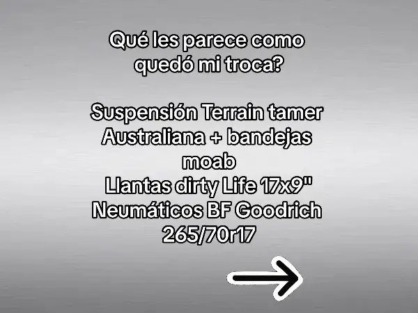 Suspensión Terrain tamer Australiana + bandejas moab Llantas dirty Life 17x9