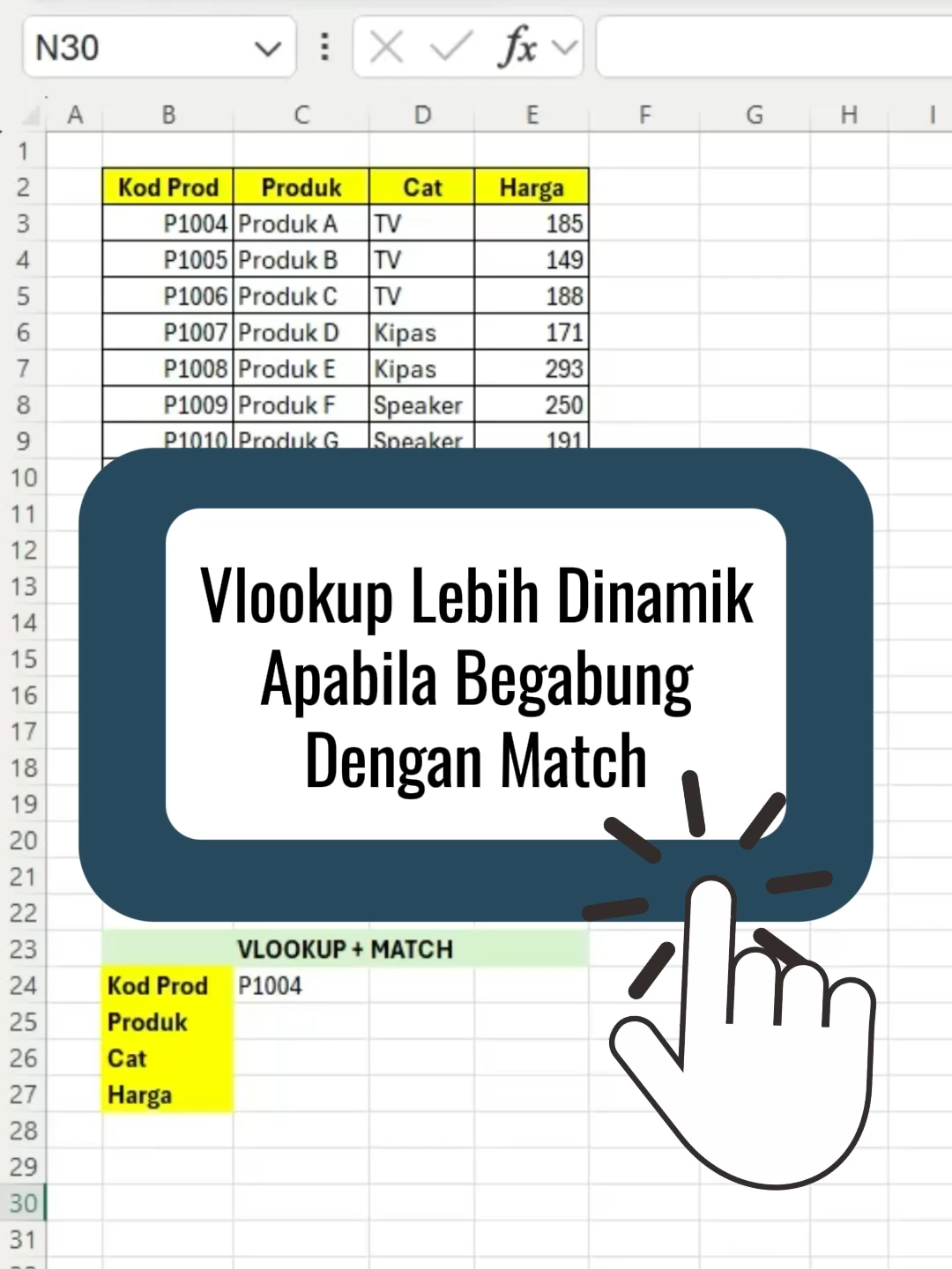 EE081: Gabungan VLOOKUP & MATCH untuk gantikan Column Index Number supaya VLOOKUP lebih dinamik. #excel  #tutorial  #tutorialexcel  #excelpemula  #exceltiktok