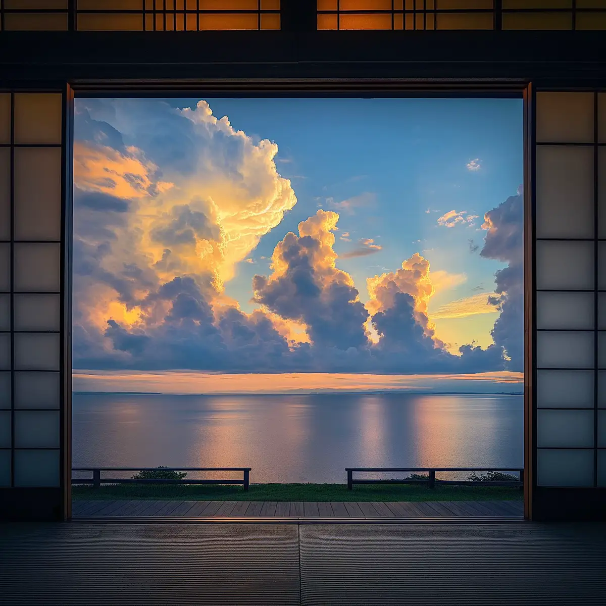 寝転がりながら夕焼けを眺める #日本の風景 #田舎 #夕方 #海 #夏 #エモい #japan #aesthetic #aiairt 