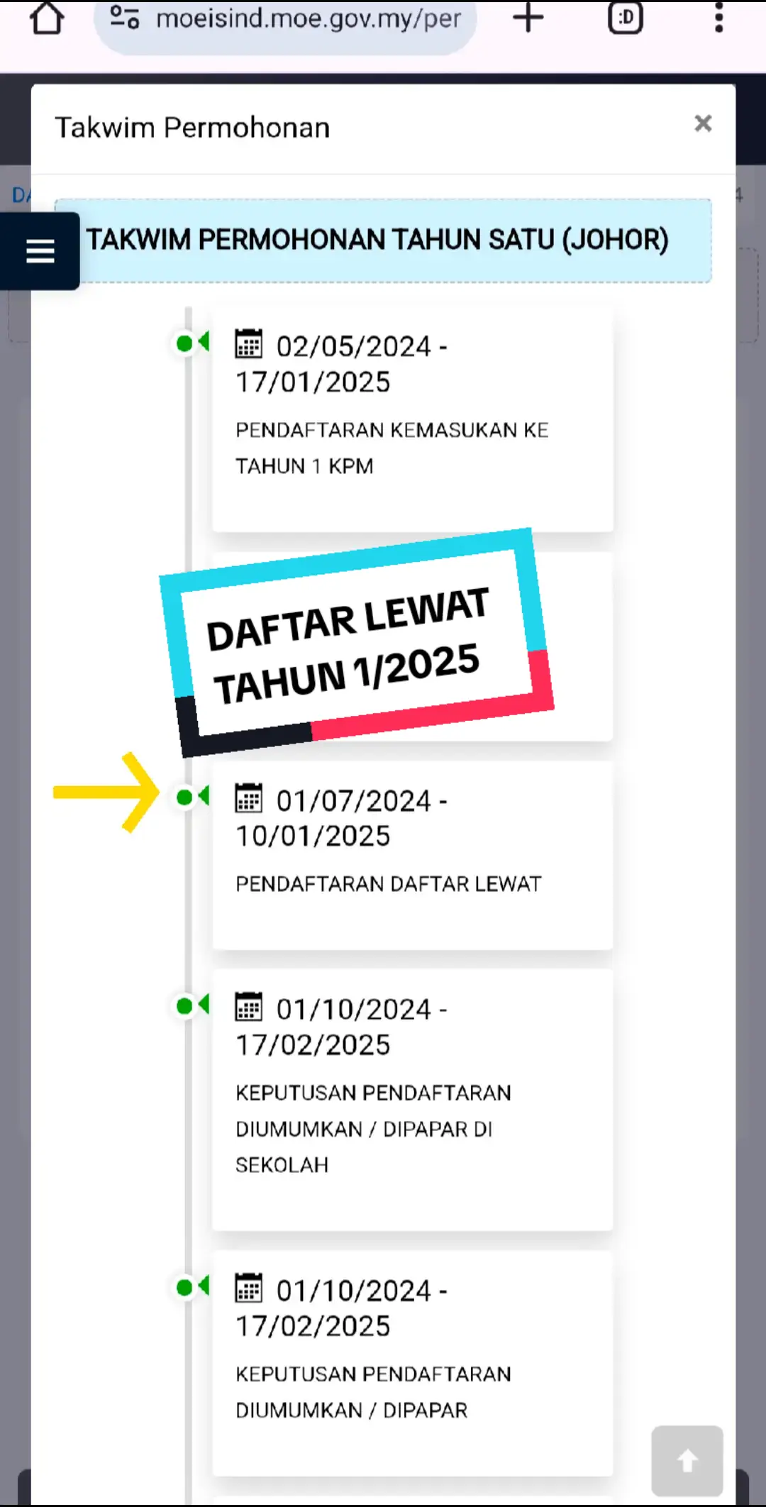 Pastikan dah selesai perakuan Daftar Tahun 1/2025 esok ya, 30 Jun 2024. Elakkan masuk dalam kategori daftar lewat tu. Permohonan idMe masih dibuka lepas 30 Jun 2024, cuma proses penempatan anak2 akan diproses kemudian, penempatan ke sekolah pilihan juga mungkin susah dan terhad bagi kawasan bandar. Moga mudah penempatan anak2. #idme #idmetahun1 #daftartahun1 #tahun1 #tahun1kpm #kpm #infosekolah #kementerianpendidikanmalaysia #moe #daftarsekolah #daftarsekolahkpm #fyp #fypmalaysia #trendingmalaysia #tiktokmalaysia 