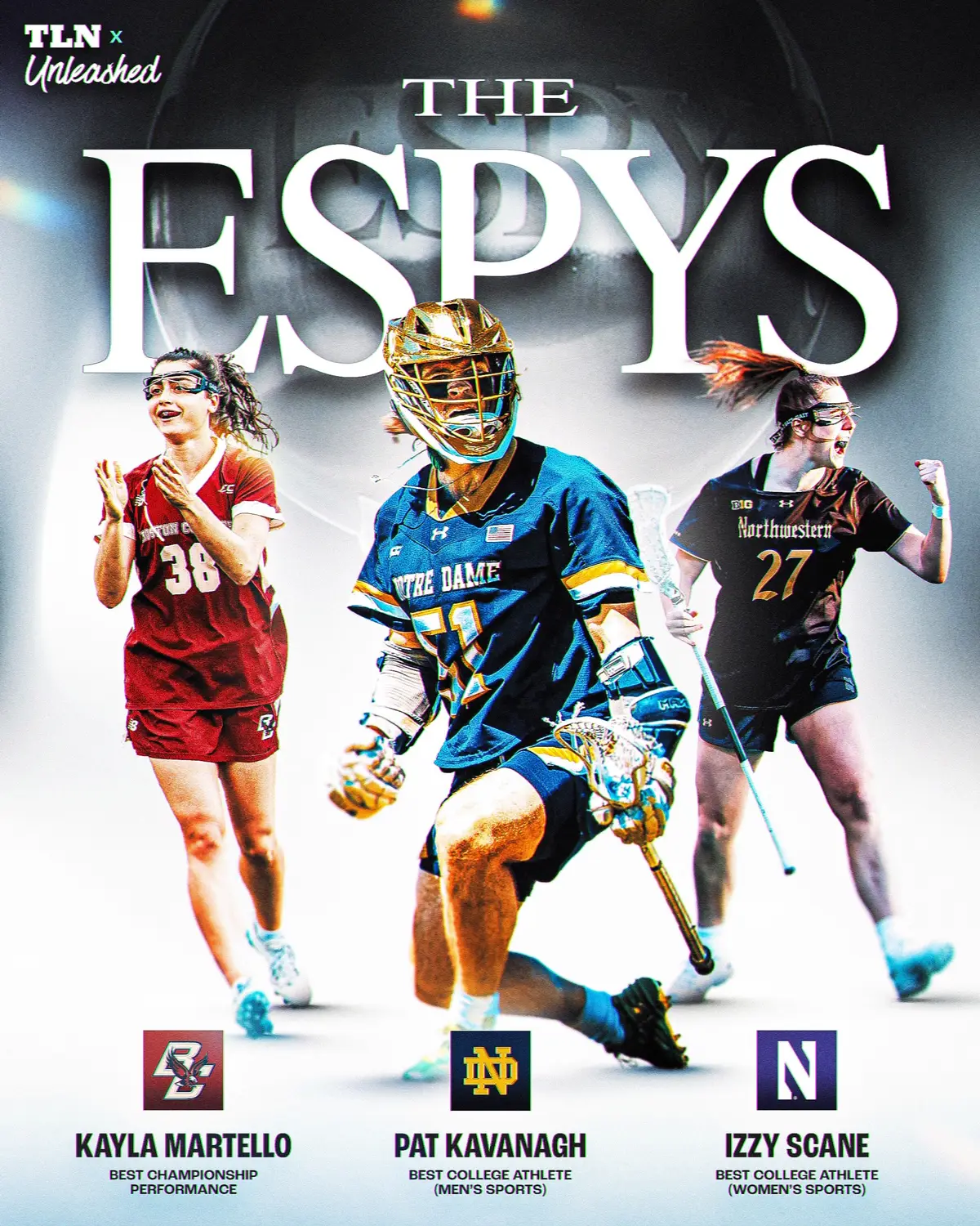 Swipe to see who these lacrosse players are up against in the 2024 ESPY Awards 👉 #lacrosse #lax #sports #fyp #notredame #northwestern #bostoncollege #espys #espn #award 