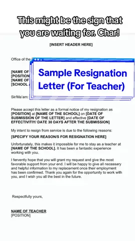 Sample Resignation Letter for Teachers | Sign na ba ito? Char.  #sampleletter #sampleonly  #deped 