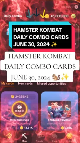 Hamster kombat, daily combo cards june 30, 2024 🐿️✨ #dailycombocards #dailycombo #dailycombojune30 #hamsterkombatcombocardtoday #hamsteroftiktok #hamsterkombat #hamster_team🐹 #hamsters #fyp 
