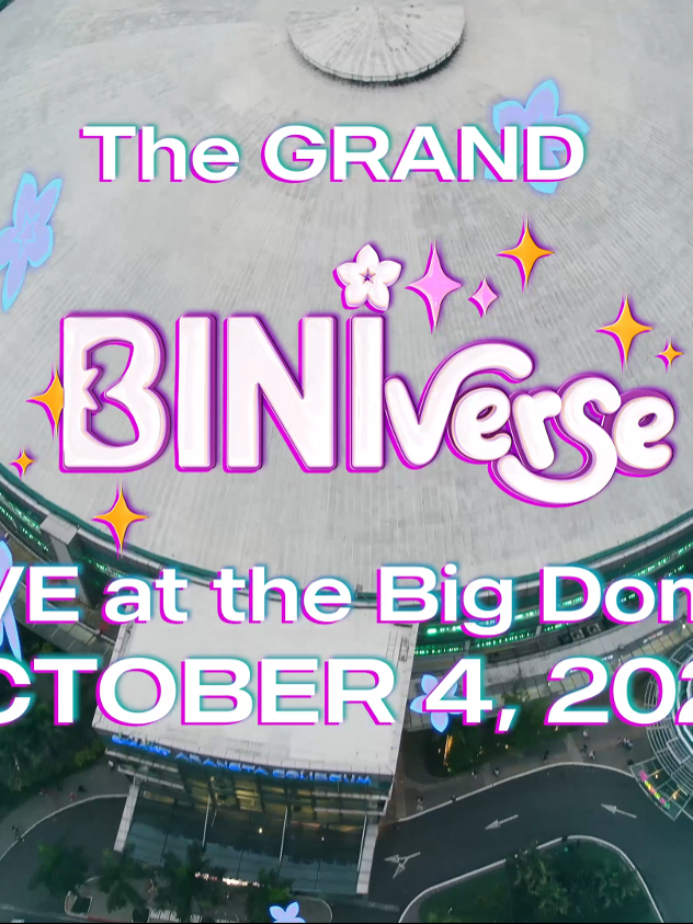 #BINI : BINI GOES TO THE BIG DOME! 🌸🎙️ IT’S OFFICIAL! Cubao becomes our best girls’ home turf as we celebrate the GRAND #BINIverse on October 4, 2024 at the Araneta Coliseum! Kita-kits!😍✨ 📽️@metrophotoforbrands @abscbnmusic @starmagicphils #BINIVerse_TheFirstSoloConcert