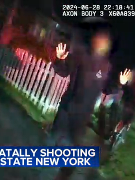 Video released late Saturday shows an officer in upstate New York fatally shooting a 13-year-old boy who had been tackled to the ground after he ran from police and pointed a replica handgun at them. #news #utica