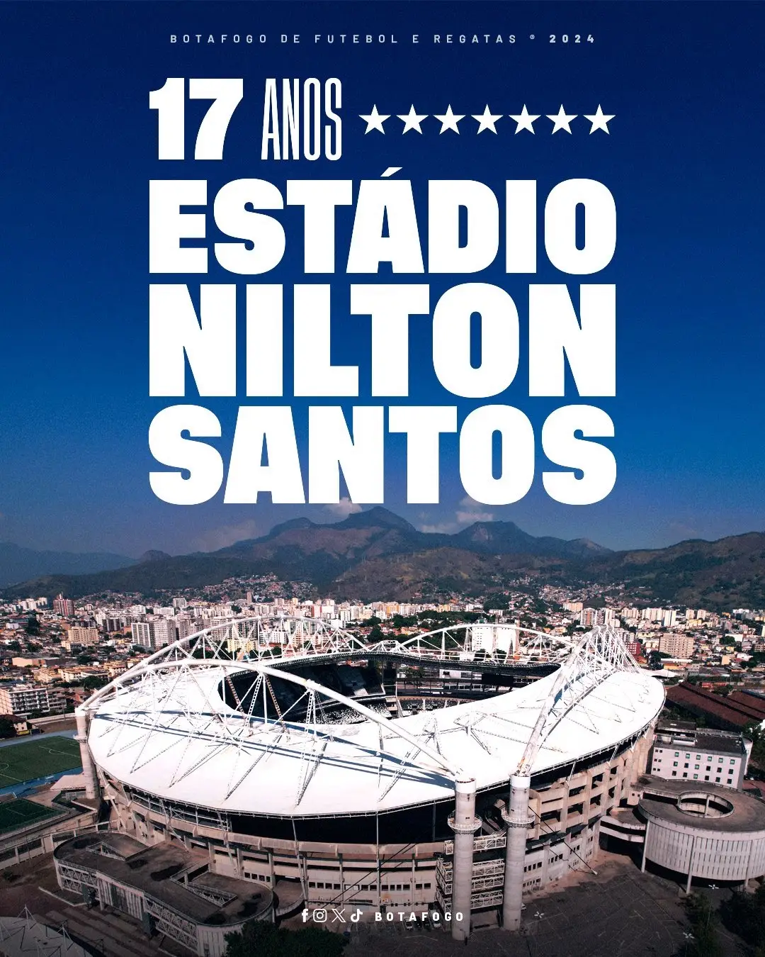Casa do BOTAFOGO e da torcida mais apaixonada do mundo, o Estádio Nilton Santos completa 17 anos hoje. 🏟️🔥 #Niltão17Anos #football #botafogo 