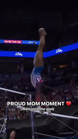 Simone Biles sticks the landing on uneven bars and her mom is LOVING it. ❤️ #USAGTrials24 #ParisOlympics #gymnastics #teamusa #simonebiles 