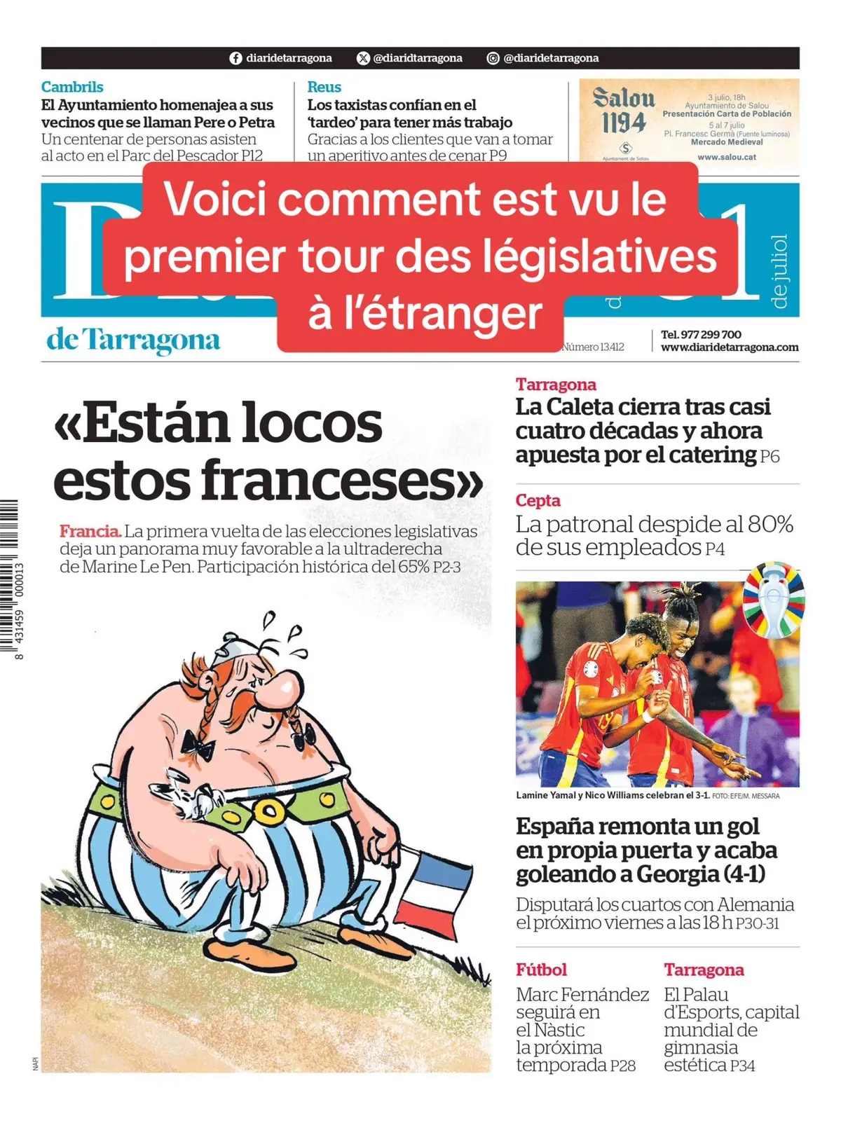 Les résultats du premier tour des élections législatives ont fait la Une des journaux étrangers, européens en particulier, voici leurs couvertures.  1. Diari (journal espagnol) : “Ils sont fous ces Français” 2. Die Presse (journal allemand) : “Macron dans la bredouille” 3. Il Tempo (journal italien) : “NapoLe Pen” 4. La Libre (journal belge) : “Prélude au triomphe de l’extrême droite 5. Tagesspiegel (journal allemand) : “Le drame français en deux actes” 6. Secolo d’Italia (journal italien) : “Boom Le Pen - Bardella : la France licencie Macron” 7. Ta Nea (journal grec) : “Oh, mon Dieu !” 8. La Stampa (journal italien) : “France, premier round pour Le Pen” 9. The Philadelphia Inquirer (journal américain) : “Macron semble avoir perdu le pari des élections anticipées” 10. Libero (journal italien) : “Micron” 11. The Wall Street Journal (journal américain) : “L’extrême droite gagne le premier tour des élections législatives françaises” 12. Le Soir (journal belge) : “Si près du pouvoir” 13. Financial Times (journal britannique) : “L’extrême droite de Le Pen bat Macron au premier tour des élections législatives françaises” #legislatives2024 #politiquefrancaise #macron 