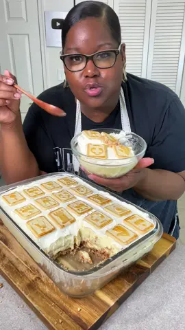 Banana Pudding                Ingredients 8oz softened cream cheese  14oz sweetened condensed milk  5.1oz instant vanilla pudding + 3 cups milk 3.4oz instant banana cream pudding + 2 cups milk 16oz heavy whipping cream  (add 1/2-2/3 cup of powdered sugar to half- 2 tsp vanilla extract) 1 box vanilla wafers (6 tbs melted butter) 2 pkgs Chessman Cookies         #bananapudding #summerdessert #EasyRecipes #fypシ゚ #foryoupage #dessert 