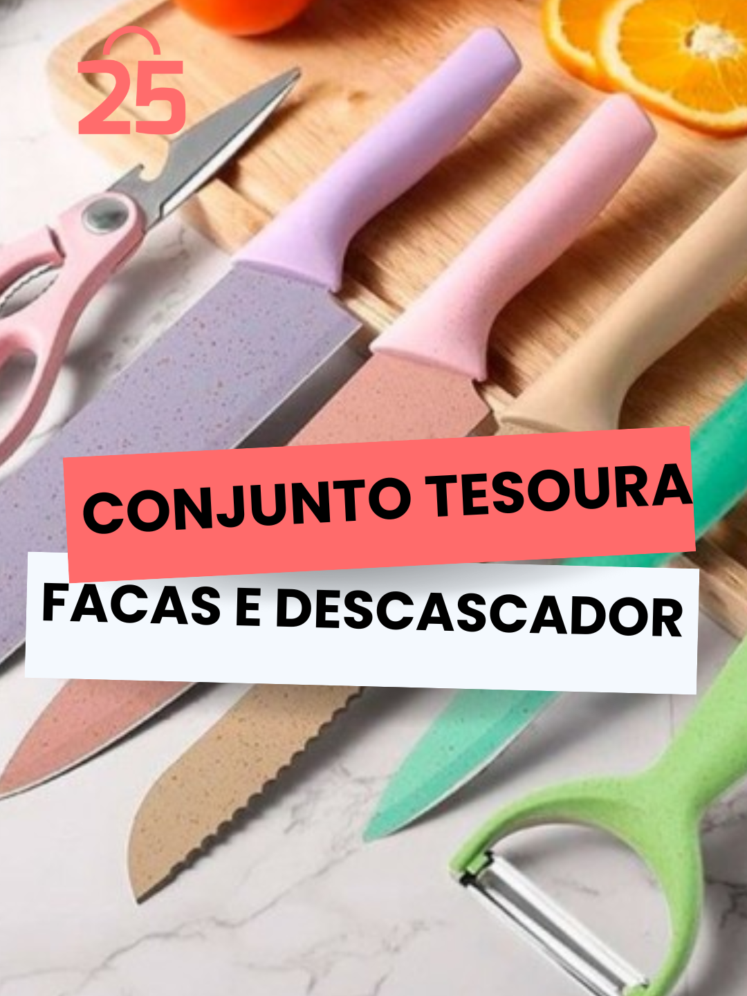Transforme sua cozinha com o Conjunto de Jogo de Facas, Tesoura e Descascador Colors! Estilo e praticidade para suas receitas na 25 de Março. Referência 220416, compre no site ou app, link na bio. Siga nossos canais de transmissão no Whatsapp e Telegram, link também está na bio. #25demarco #25demarço #25demarçoonline #25demarco