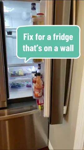 My builder put the fridge up against the kitchen wall, which means the door never opens fully. I finally came up with a way to fix it! #kitchenlayout #kitchenmakeover #kitchenplanning #DIY #kitvhenremodel #fridge #fixit 