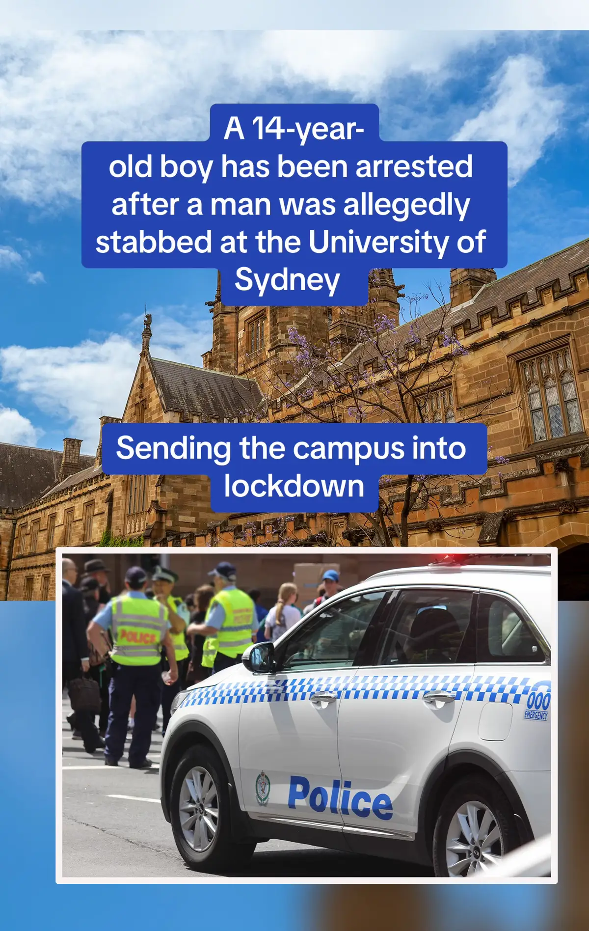 JUST IN: The major Sydney University has been locked down 🚨 #sydney #university #universityofsydney #campus #nsw #australia #lockdown #crime #crimetok #crimestories #dailymail #fyp 