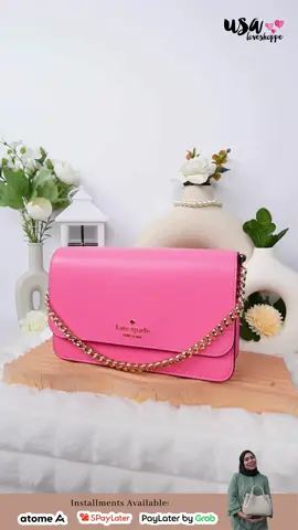 #ULSMadison KS MADISON SMALL FLAP CROSSBODY IN BLOSSOM PINK (KC586) RM480.00 Link: https://usaloveshoppe.com/products/kate-spade-madison-small-flap-crossbody-in-blossom-pink-kc586?_pos=24&_sid=b6ac327b2&_ss=r  All sales are final.  Ready stock items will be shipped out within 5 BUSINESS days. For incoming stock, please refer to the stated ETA.  Disclaimer: Please note that this item is sourced from an outlet, and as such, it might not be in perfect condition. We strive to provide accurate descriptions and images of our products, but please be aware that there may be minor imperfections due to the nature of outlet items. Additionally, the color of the product might slightly vary from the images due to differences in lighting. We appreciate your understanding in this matter. Saffiano Leather Two way script logo lining Back slip pocket Front zip compartment Eight credit card slots Snap closure Metal pinmount with spade logo STRAP: 24