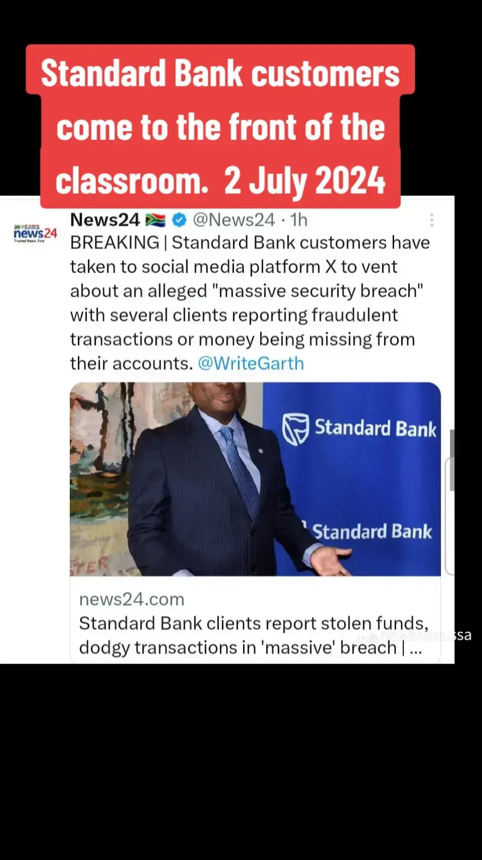 Standard Bank customers are unhappy with the safety of their monies 2 july 2024 #johnsteenhuisen #cyrilramaphosa #jacobzuma #juliusmalema #everyone #profile #user #fyp #foryou #life #gadget #incaseyoumissedit #incaseyoudidntknow #seen #DA #NCC #EFF #PA #ANC #westernc #everyone #weather #rain #water #floods #flood2024 #ocean #tourism #profile #user #fyp #foryou #life #gadget #incaseyoumissedit #incaseyoudidntknow #seen #DA #NCC #EFF #PA #ANC #westerncape #trendingnow #latest #news #sabcnews #southafricanewstoday #everyone #profile #user #fyp #foryou #life #gadget #incaseyoumissedit #incaseyoudidntknow #seen #DA #NCC #EFF #PA #ANC #westernc #everyone #weather #rain #water #floods #flood2024 #ocean #tourism #profile #user #fyp #foryou #life #gadget #incaseyoumissedit #incaseyoudidntknow #seen #DA #NCC #EFF #PA #ANC #westerncape #trendingnow #latest #news #sabcnews #southafricanewstoday @Jordie van den Berg @KhoiQueen @Cape Independence @Cape Independence ⚓ @Cape Youth Front @✨️Lady✨️ @politictok.sa @Samantha Jansen @DarrenCampher.com @Fadiel Adams @soliphilander @The Real Mckenzie #nasmi @ncc @NCC @Rashied @EFF battalion 🖤💚❤ @Shakes