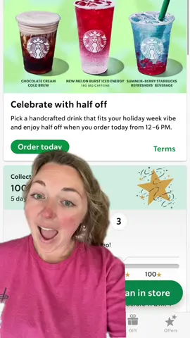 50% off a drink @Starbucks today from 12-6PM if you have the app! Go treat yourself friends!! #MomsofTikTok #momtok #sahm #starbucks #deals #greenscreen 