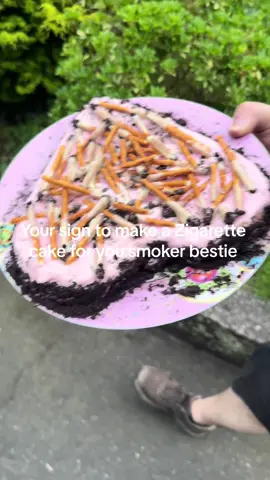 Silly cakes  are the best ones. #yoursign #letsbake #cakedecorating #birthdaycakeinspo #birthdaycake #celebrate #bestie #vegan #backing #smoking #pretzelsticks #snacks #funny #oreo #lemoncake #frosting Psa. I don’t want to trivialize smoking in anyway. 