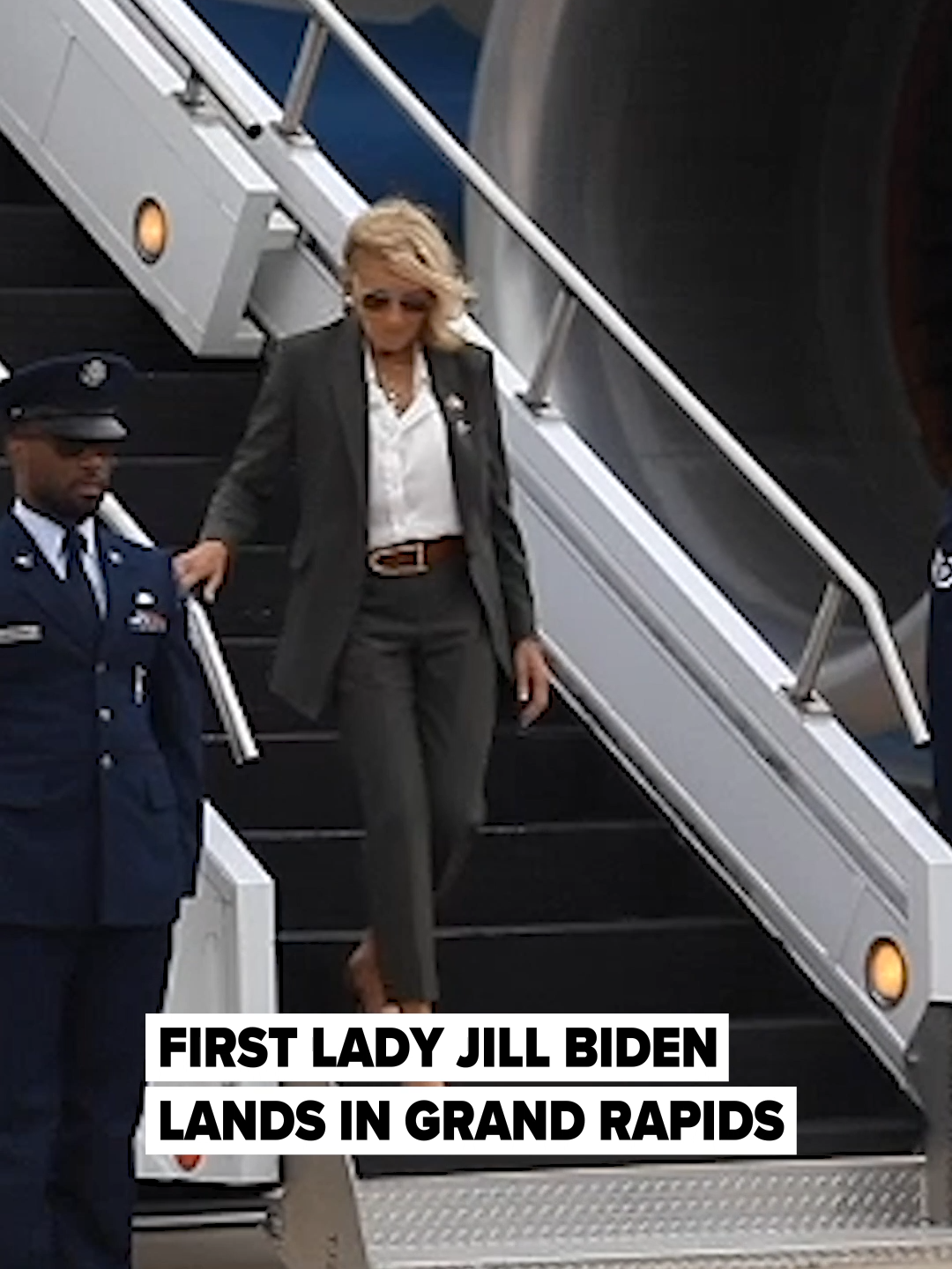 First Lady Jill Biden arrived in Michigan on Tuesday at Gerald R. Ford International Airport for several events this week including a visit to Middleville on Wednesday to support programs for child nutrition and military families before heading to Traverse City. 🎥: Rebecca Particka | MLive #firstlady #jillbiden