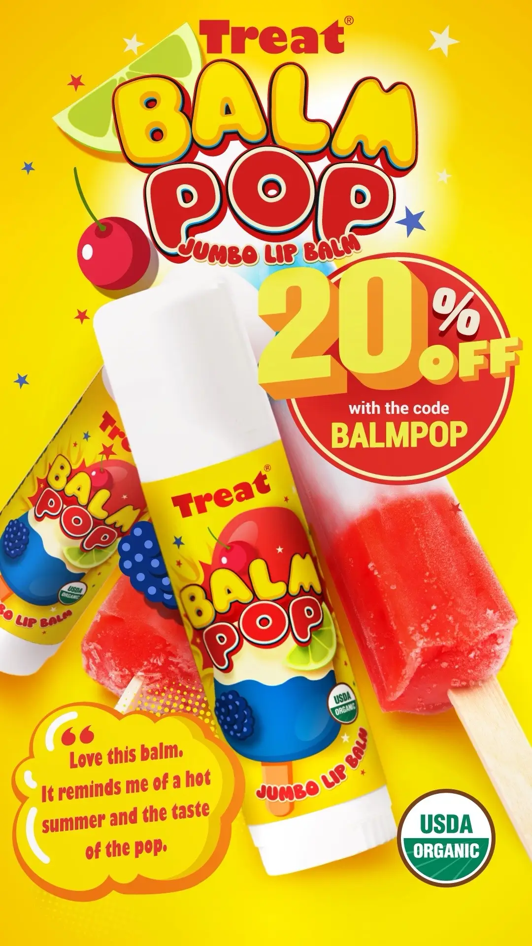 20% off Balm Pop Jumbo Organic Lip Balm.🚀