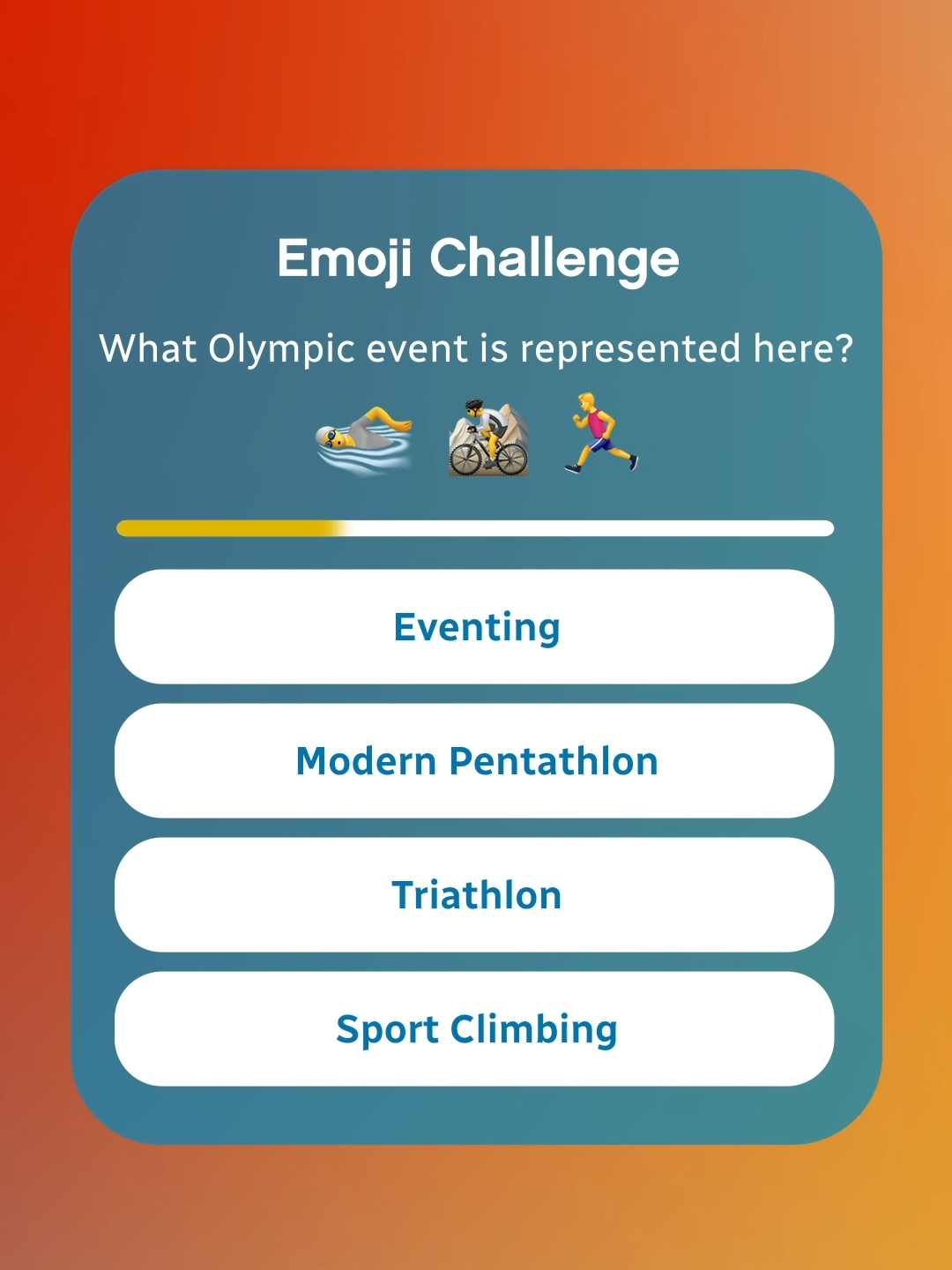 Can you decode the emojis? 🕵️   Hint! This Olympic event involves water and land 🌊⛰️   Over 19 and in Canada? Play more trivia on CBC’s The Game, starting nightly on July 26th Pre-register at cbcolympics.ca/thegame    #cbcthegame Presented by @BetRivers