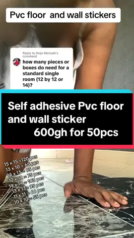Replying to @Kojo Mensah pvc floor and wall stickers is available now . 600gh for 50pcs. Text or call 0592921513 to purchase.#selfadhesivevinyl #pvcflooring #floorstickers #pvcfloorsticker #roomdecor #roommakeover #adhesivestickers 