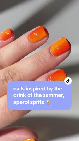 nails inspired by the drink of the summer, aperol spritz 🍹 products used: limoncello, hide the rum!, aperol spritz, totally gelly #summernails #shortnails #nailartinspo #ombrenails #aperolspritz #orangenails #yellownails #nailartvideos 