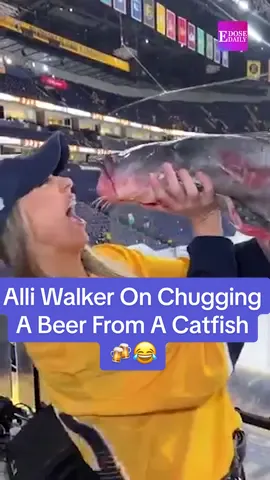 Now we know what happens when we put @Alli Walker in the same room as a catfish 😂🎣 The Canadian-born country singer shocked hockey fans after going viral for chugging a beer out of a catfish at a @Nashville Predators playoff game 🍻 @Laura Ashley Ward @Katie Colley  #nashvillepredators #catfish #NHL #hockey #countrymusic #smashville