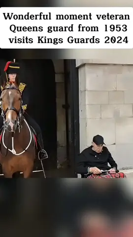 wonderful moment veteran Queens Guard from 1953 visits Kings Guards 2024#respect #guard #kingguard #military #foryou #fyp 
