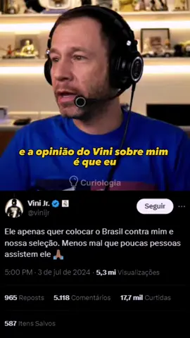 Tiago Leifert comenta sobre a postagem de Vinicius Júnior o criticando Créditos: Canal TiaGOL #tiagoleifert #viniciusjunior #selecaobrasileira #copaamerica #colombia 