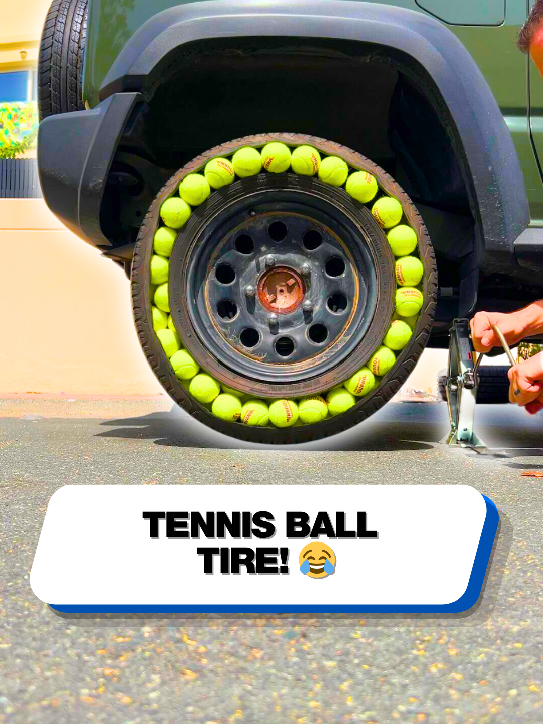 How many balls can you fit in a tire? 😂 #tennis #tennisball #crafting #craft #crafttok #cartok #tirechange #hack #hacks #challenge #supercar #supercarblondie