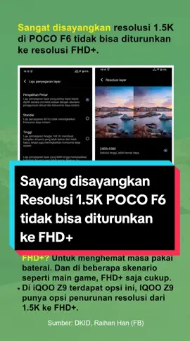 Sayang banget resolusi 1.5K POCO F6 tidak bisa diturunkan ke FHD+ #pocof6 #hpgaming #gadgetindonesia #smartphone #fyp #viral 