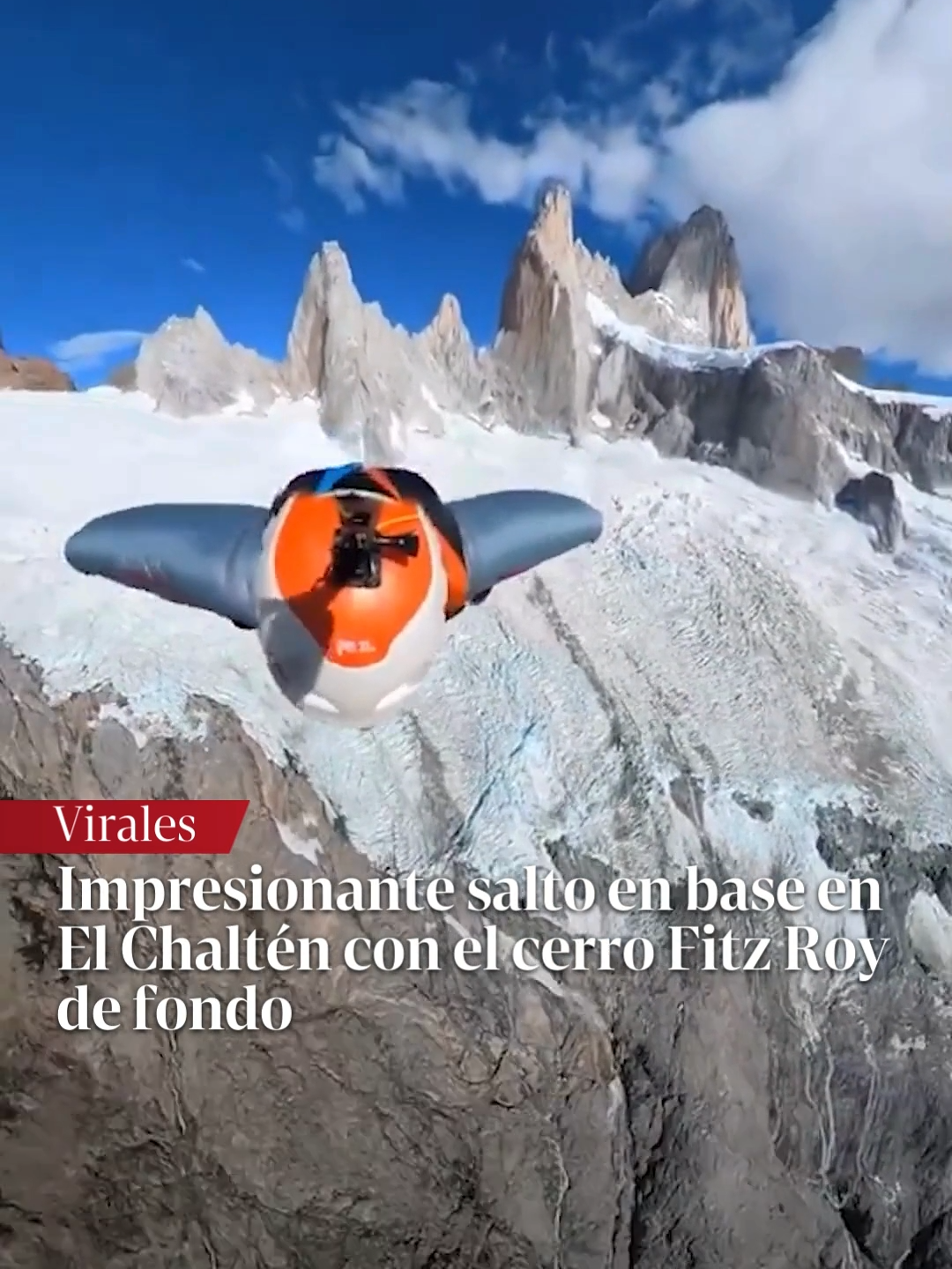 IMPRESIONANTE | Profesionales mostraron un salto en base en El Chaltén con una escenografía hermosa: el cerro Fitz Roy de fondo. ¿Te animarías a vivir una experiencia así? #salto #montaña #deporteextremo