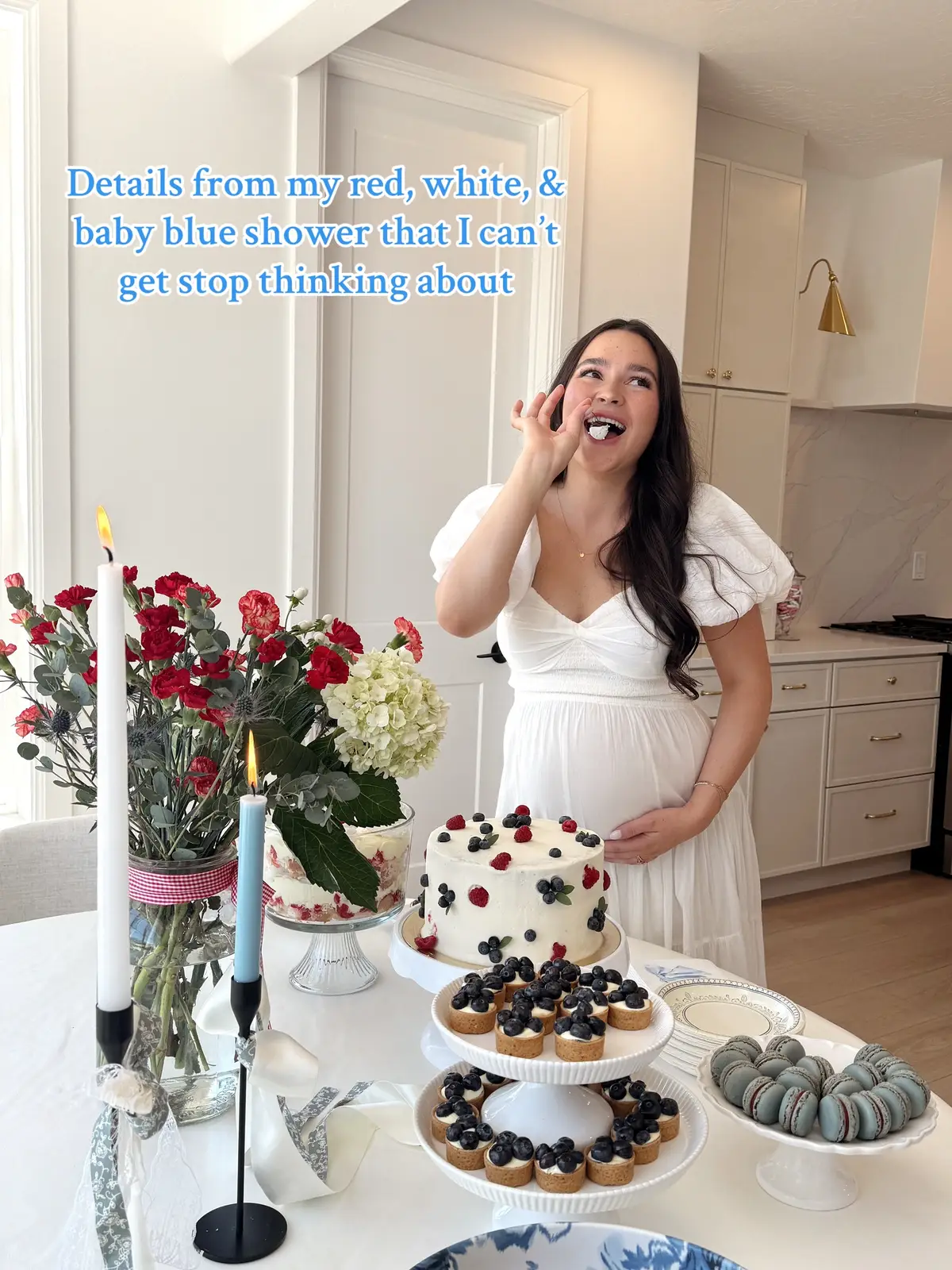The angel best friends that threw this for me understood the assignment so much ❤️🤍🩵 #babyboyshower #babyshower #babyshowertheme #4thofjuly #babyshoweroutfit #34weekspregnant 