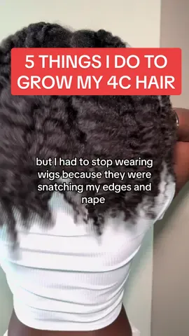 These are 5 things I do to grow my 4C hair.  #4chair #naturalhair #hairgrowth #hairtok #viral #natural4chair #howtogrowyourhair #protectivestyles #4chairdaily #4chairclub #type4haircare #naturalhairgrowth #naturalhairtiktok #naturalhairgrowthtips #hairgrowthtips #haircare 