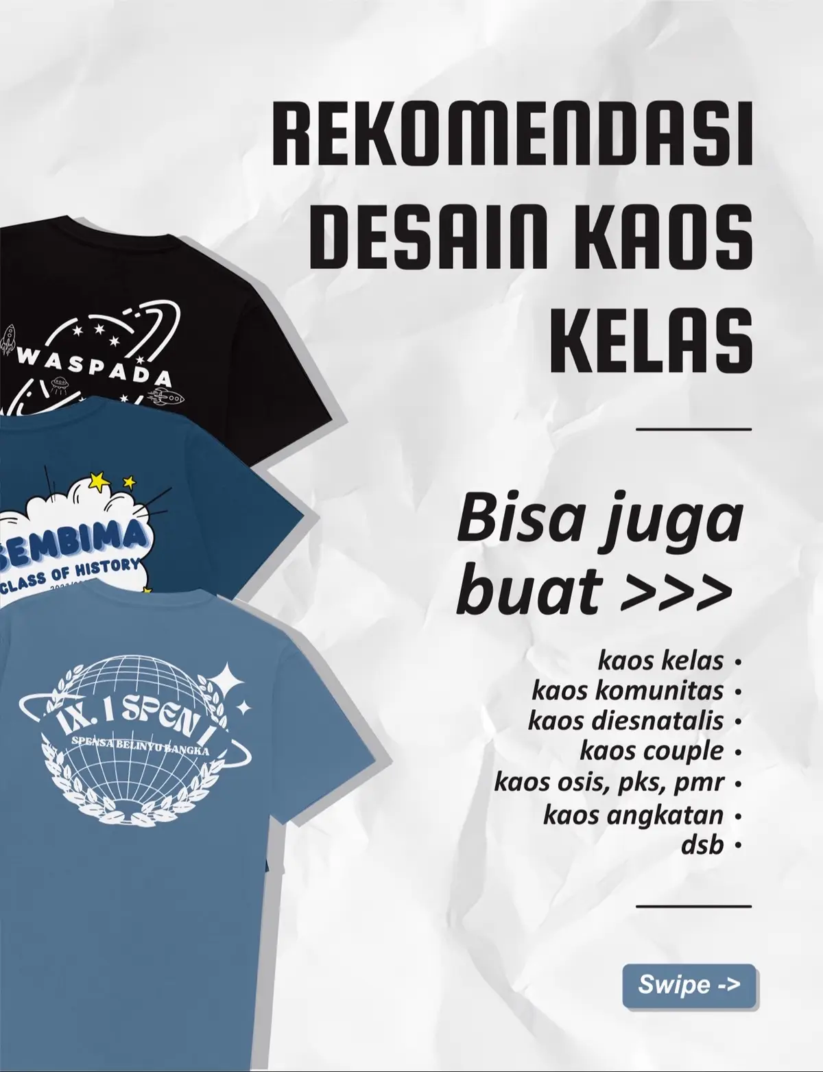 ada yg masih bingung pilih desain buat kaos kelas?? sini mimin kasih referensi beberapa pilihan desain yg lagi banyak di request❤️‍🔥 #kaoskelas #kaoskelasan #bajukelas #sablonkaos #kaoscustom #desainbajukelas #desainkaoskelas #kaosangkatan 