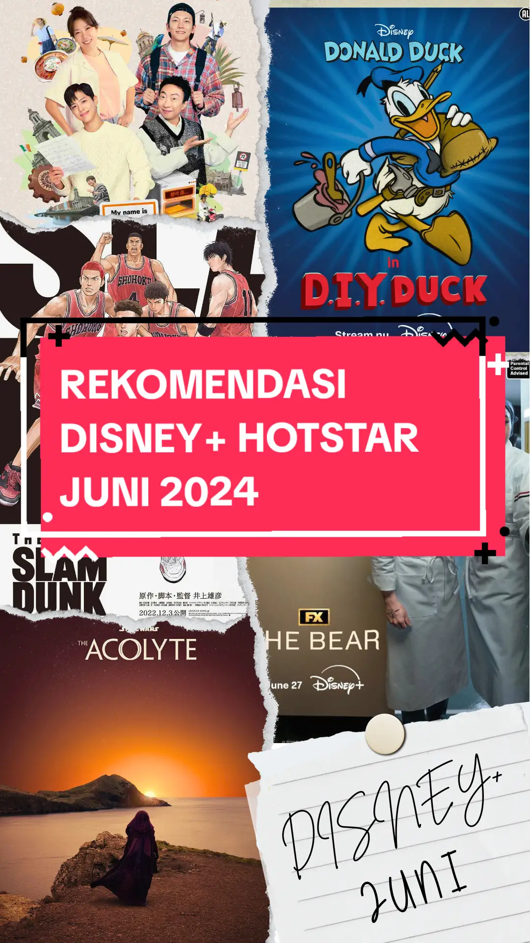 Udah nonton apa aja nih? #disney #tiktoktainment #disneyplus #rekomendasifilm #liburan #theacolytestarwars #thefirstslamdunk #thebearfx 