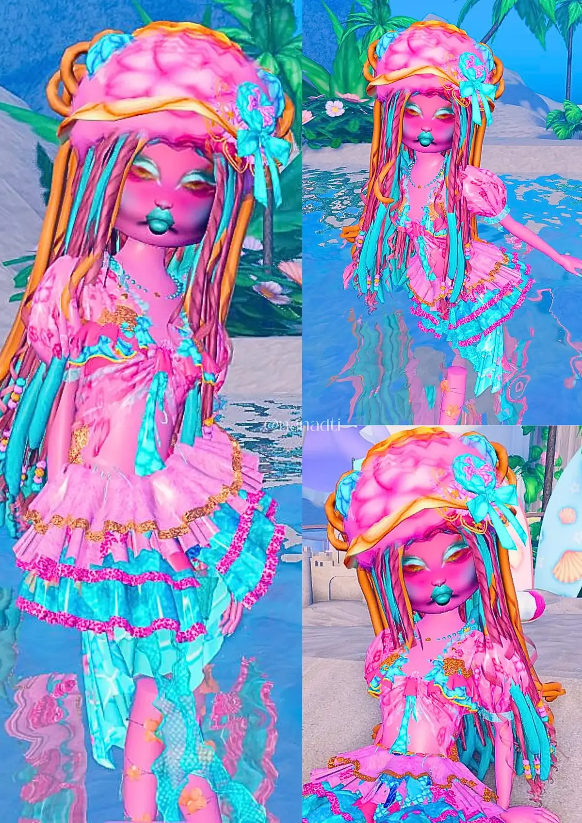 summer outfits inspo for you!!🌴collab with: @┆・𓊆maddy𓊇  @𝓜ᰔ𝓻𝓲  the first fit is inspired by a jellyfish btw xx  please if you use any of my fits give credits.  tags: #dresstoimpress #dresstoimpressroblox #dresstoimpressvip #roblox #robloxfyp #Summer #summervibes #dress #to #impress #nanadti #fy #robloxgames #dresstoimpresscombos #slideshowtrend 