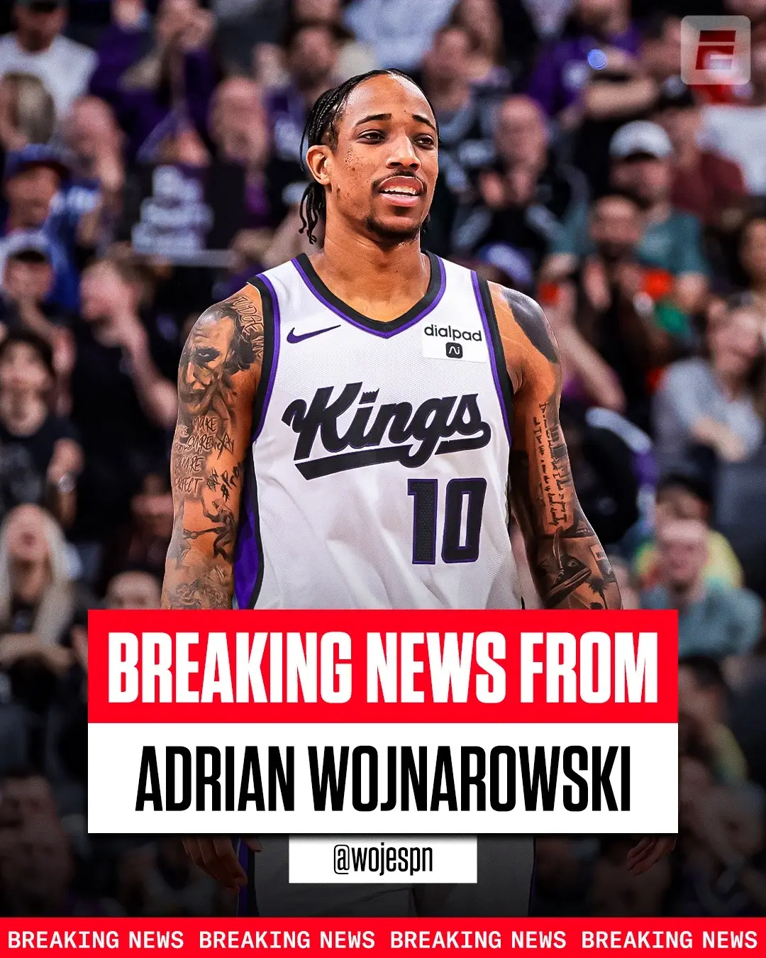 Breaking: The Sacramento Kings are agreed on a sign-and-trade that will land DeMar DeRozan on a three-year $70 million plus deal, sources tell @wojespn with @TimBontemps. The Kings send Harrison Barnes to the San Antonio Spurs and Chris Duarte, two second-round picks and cash to the Chicago Bulls. #NBA #basketball #kings #demarderozan 