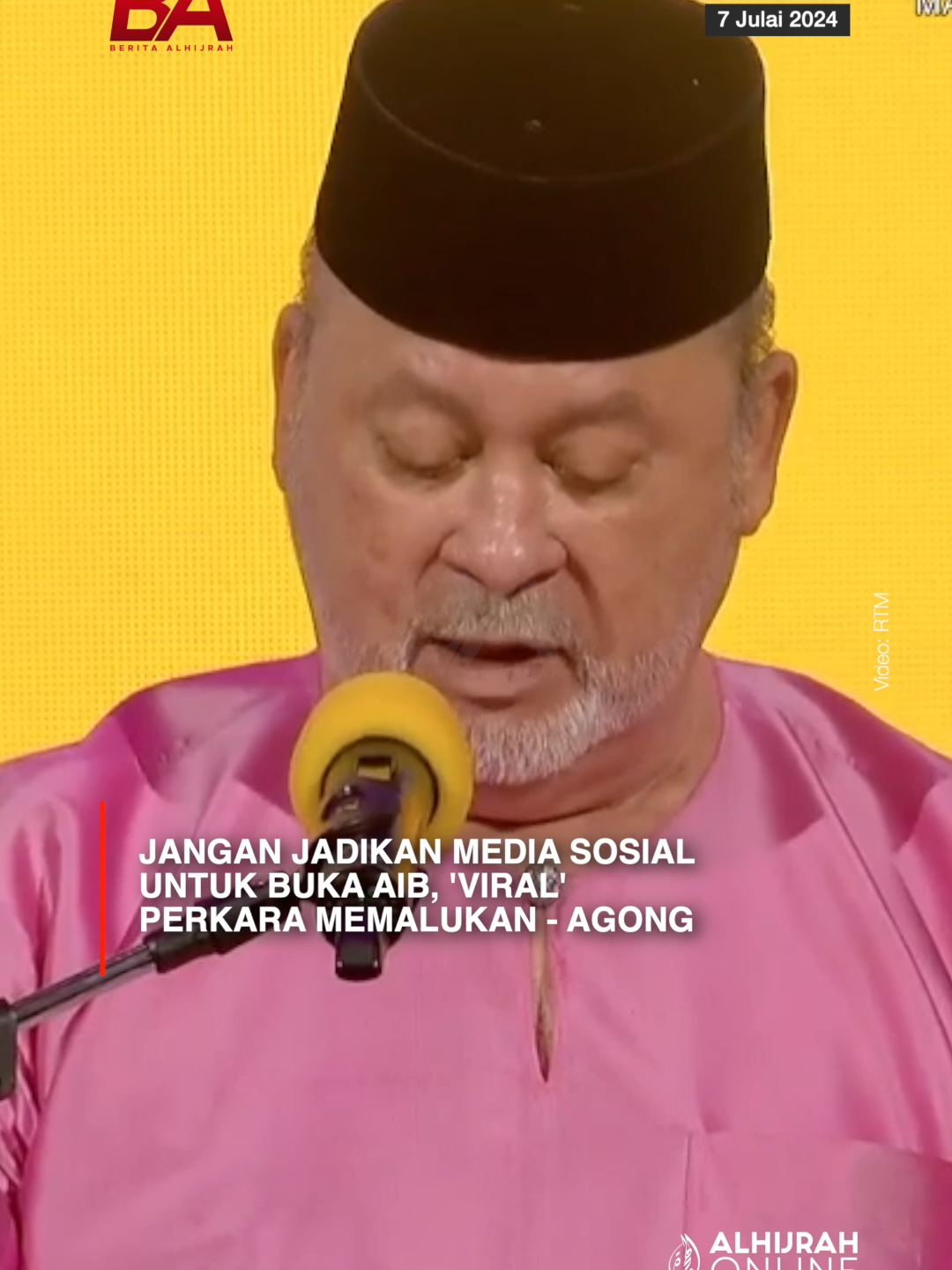 Yang di-Pertuan Agong Sultan Ibrahim mengingatkan rakyat Malaysia untuk tidak menjadikan media sosial sebagai platform untuk berbalah, membuka aib atau menularkan (viral) perkara yang memalukan.