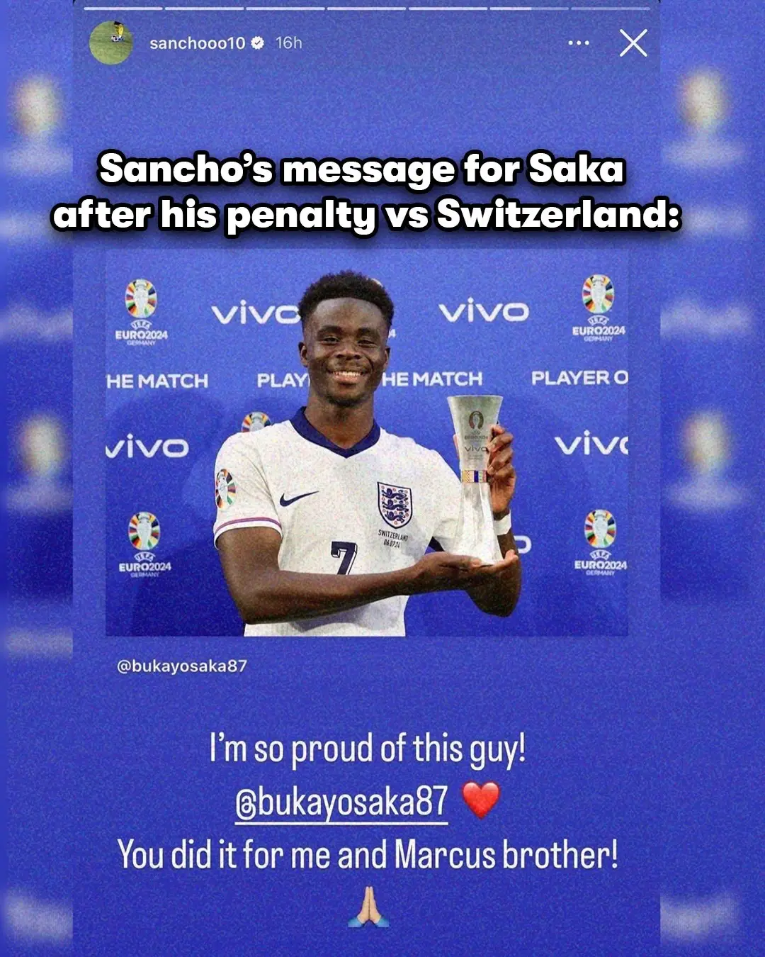 A nice touch from Sancho after Saka’s penalty redemption 😮‍💨👏 #england #euros #saka #sancho #rashford #arsenal #manchesterunited 