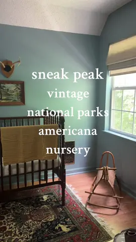 we’ve been waiting for this for so long and collecting pieces for years🤍 more finishing touches coming soon #boynursery #vintagenurserydecor #americanadecor #antiquenursery #nationalparksnursery 