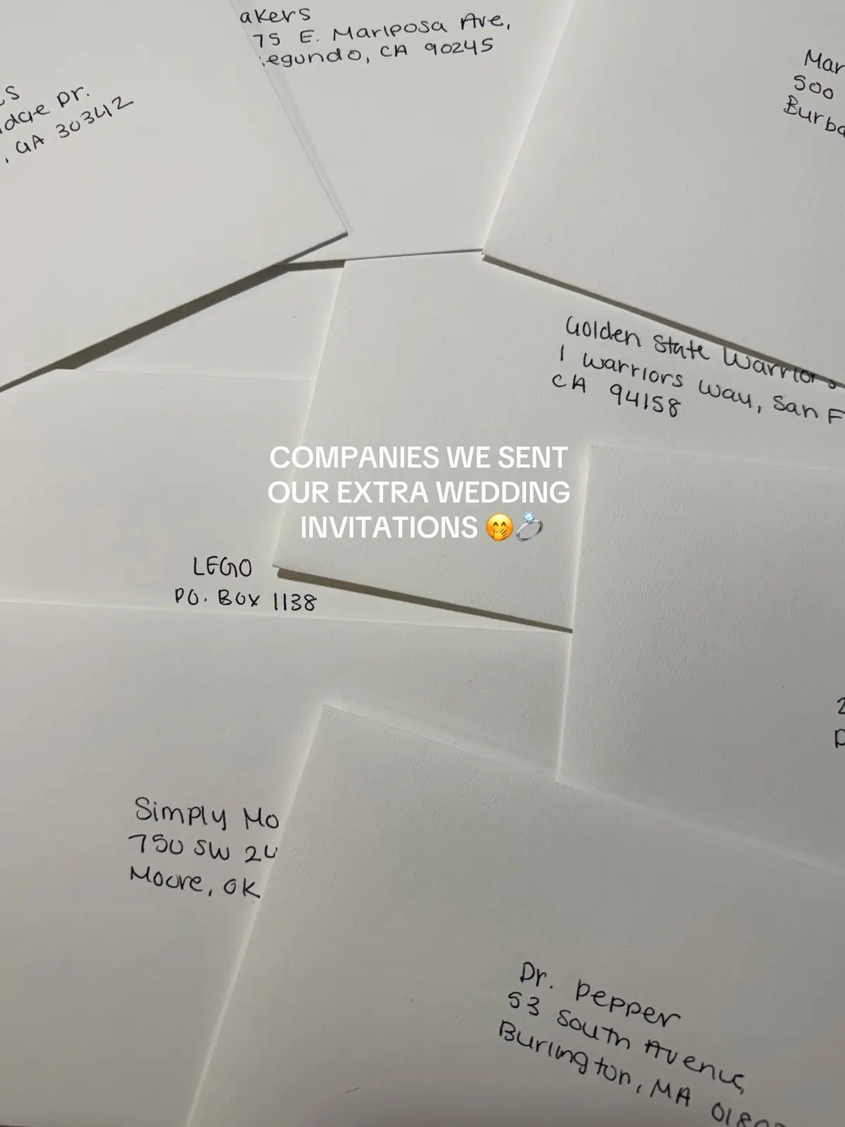 Had to send some of our favorite companies a wedding invitation, @Lakers & @warriors our family rivalry is in your hands 🤭🤍💍 #gowarriors #bride #2024bride #influencer #bridalinfluencer #wedding #weddingtiktok #weddinginvitation #delusional #bridetobe #fyp 