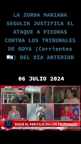 LA ZURDA MARIANA SEGULIN JUSTIFICA EL ATAQUE A PIEDRAS CONTRA LOS TRIBUNALES DE GOYA (Corrientes 🇦🇷) DEL DIA ANTERIOR (06 julio 2024) Fragmento del programa 