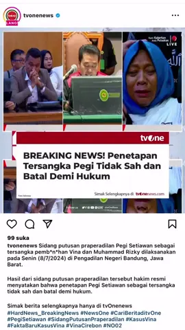 Hakim tunggal Pengadilan Negeri (PN) Bandung, Eman Sulaeman mengabulkan gugatan praperadilan Pegi Setiawan. Sehinggan Putusan ini membuat status Tersangka yang ditetapkan penyidik Polda Jabar terhadap Pegi Setiawan tidak sah.!!! Hakim tunggal Pengadilan Negeri (PN) Bandung, Eman Sulaeman mengabulkan gugatan praperadilan Pegi Setiawan. Sehinggan Putusan ini membuat status Tersangka yang ditetapkan penyidik Polda Jabar terhadap Pegi Setiawan tidak sah.!!! Pra Per Pegi Setiawan dalam kasus Vina dikabulkan.  Menurut Hakim penetapan DPO itu ketika orang ditetapkan DPO sebelum ditetapkan DPO harus dipanggil terlebih dahulu. Karena tdk sesuai dgn Per Kap thn 2012 Hakim jg berpendapat menurut putusan MK menetapkan tersangka perlu dipanggil terlebih dahulu kecuali Tangkap Tangan, karena Tersangka punya hak untuk membela tdk boleh ujuk-ujuk ditetapkan sbg Tersangka. #kasusvina #hotmanparis #hotmanparisofficial 